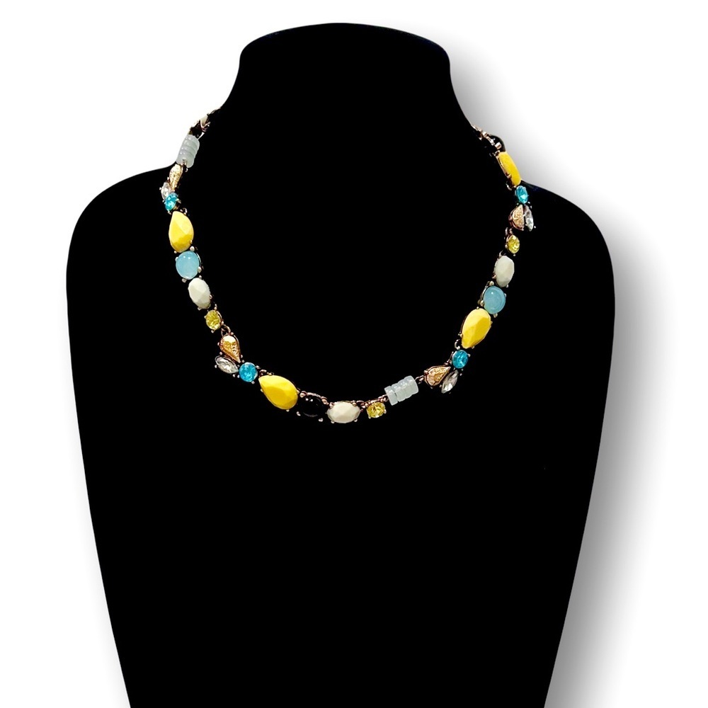 LOFT | Brass Blue & Yellow Stone and Gemstone Collar Necklace | NWT - Picture 2 of 9